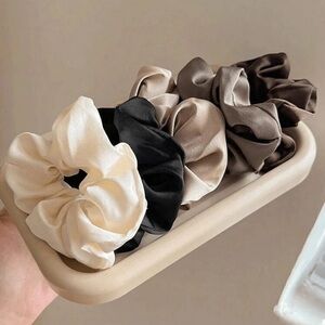 New Elegant Satin Scrunchie Set - Cream, Black, Brown 331